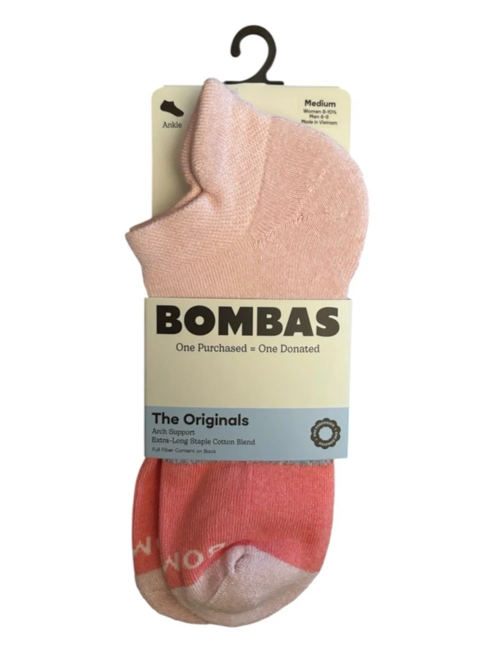 BOMBAS BUNDLE | The Originals Ankle MEDIUM Socks | Arch Support PINK Pairs NWT 2